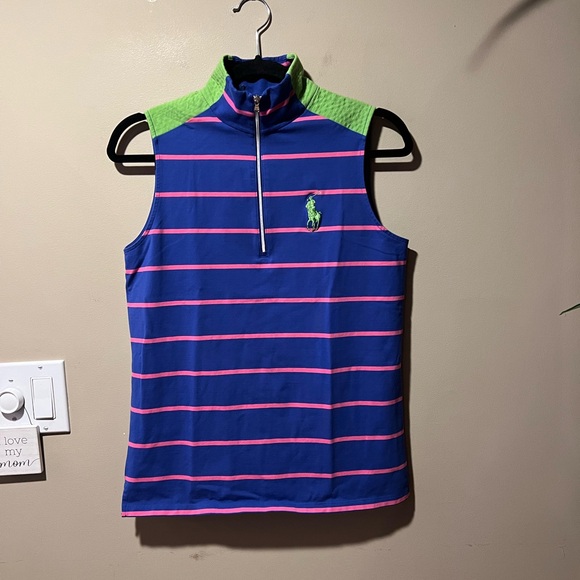 Ralph Lauren Royal Blue Sleeveless Polo Top w/Pink Stripes & Lime Green Accents - Picture 10 of 15